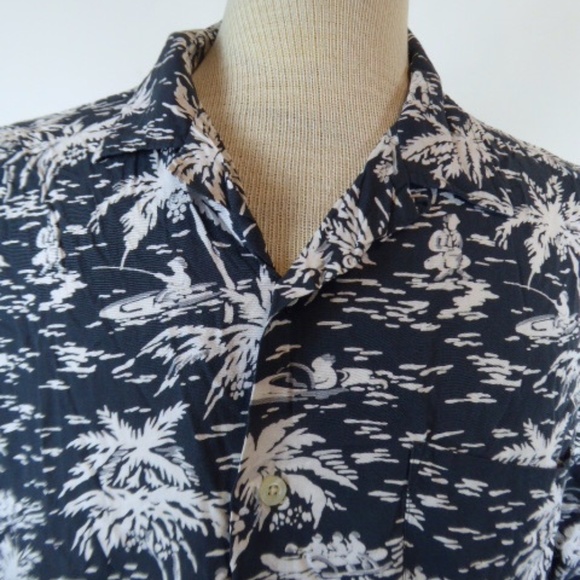 POLO RALPH LAUREN FISHING HAWAIIAN camp Shirtshort sleeve navy white Vintage M